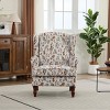 Modern Accent Chair with Retro Wood Legs for Living Room, Floral Upholstered Armchair with Wing Back Design for Bedroom or Office - Cuddlewood - 2 of 4