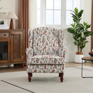 Modern Floral Upholstered Accent Chair with Wingback Design, Retro Wood Legs Armchair for Living Room, Bedroom or Office - Koiai - 1 of 4