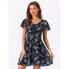 Allegra K Women's Floral Printed Flare Short Sleeve Lace-up V Neck A-Line Chiffon Dress - 2 of 4