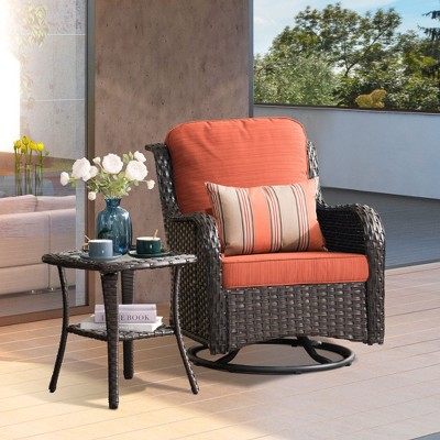 XIZZI Wicker Patio Furniture Set with 3-Seat Sofa, Swivel Rocking Armchairs & Ottomans & Side Table, Modular Sectional Outdoor Conversation Sofa Set