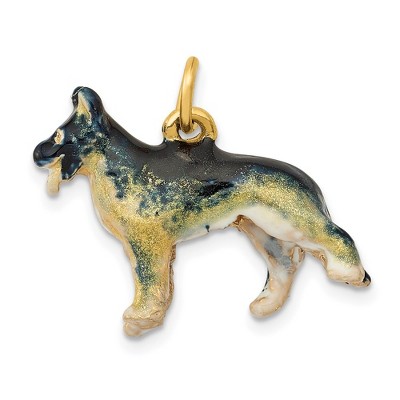 Black Bow Jewelry 14k Yellow Gold 3D Enameled German Shepherd Pendant or Charm