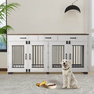 Dog Crate Furniture with Storage, Indoor Wooden Dog Kennels, with Drawers and Dividers, Double Dog Crate Furniture, Side Table Dog Crates - 1 of 4