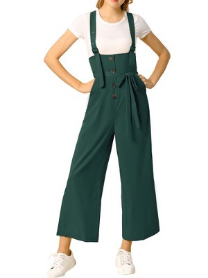 Allegra K Women's High Waist Wide Leg Belted Button Long Overalls Jumpsuit