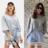 EXLURA Summer 3/4 Length Sleeve Womens Tops Casual Loose V Neck Tunic Tops Oversize T Shirts Solid Basic Tees Blouses 2025 - 2 of 4