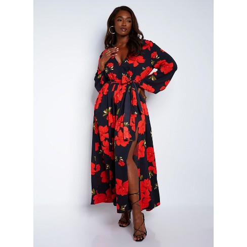 Rebdolls Women s Bellerose Floral Print Deep Plunge Maxi Skater Dress Target