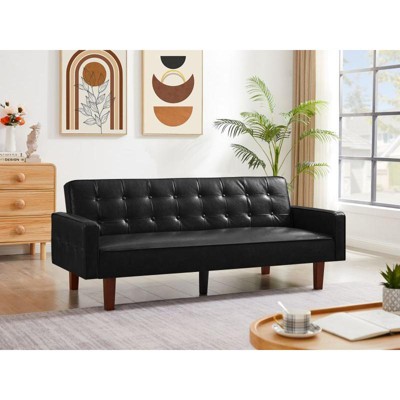 DOMETOUR PU Leather Sofa for Living Room Furniture, Sofa Bed Adjustable Backrest Loveseat Convertible Sofa Sleeper Couch