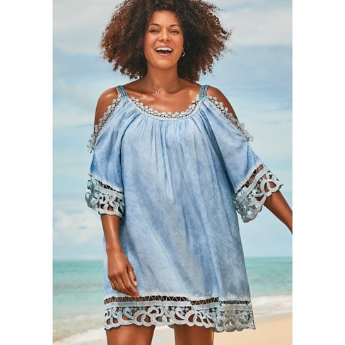Swimsuits For All Women's Plus Size Off-The-Shoulder Cover Up Swimsuit  Cover Up