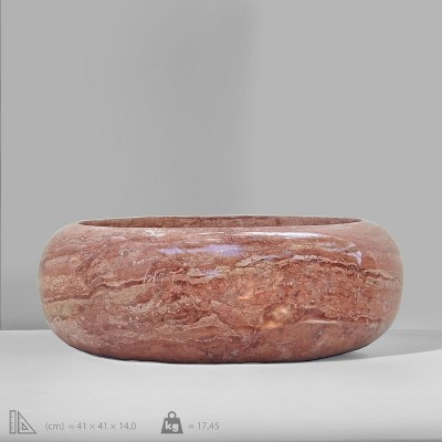 Hand-Polished Red Travertine Round Vessel Sink