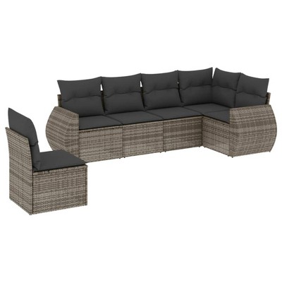 vidaXL Patio Sofa Set with Cushions Outdoor Conversation Furniture Poly Rattan - Gray With Table