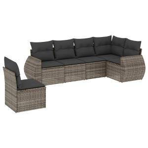 vidaXL Patio Sofa Set with Cushions Outdoor Conversation Furniture Poly Rattan - Gray With Table - 1 of 4