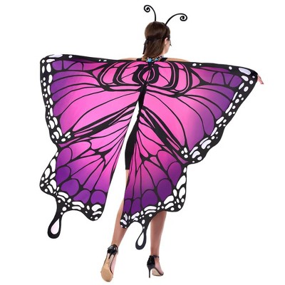 SYNCFUN Women's Halloween Costume Butterfly Wing Cape Shawl with Lace Mask and Black Velvet Antenna Headband for Halloween  Dress Up Party- Purple