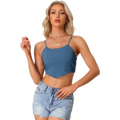 Allegra K Women's Asymmetrical Hem Textured Spaghetti Strap Crop Camisole
