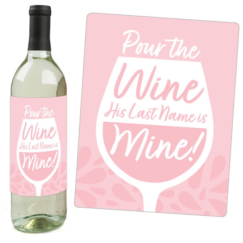 Big Dot of Happiness Pink Elegantly Simple - Wedding or Bridal Shower Guest Party Favors Decorations  - Wine Bottle Label Stickers - Set of 4, 5 of 9