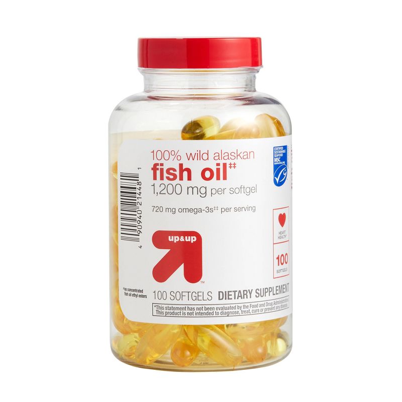 100% Wild Alaskan Fish Oil 1200mg Dietary Supplement Softgels - 100ct - up &#38; up&#8482;, 1 of 6