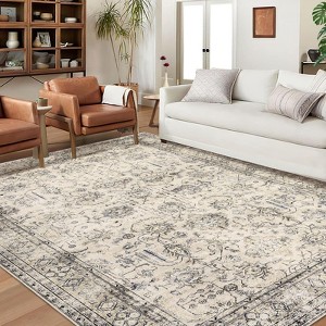Machine Washable 6x9 Vintage Rug Ultra-Soft Low Pile Oriental Carpet Living Room Rug Foldable Floral Distressed Rugs for Bedroom Dorm - 1 of 4