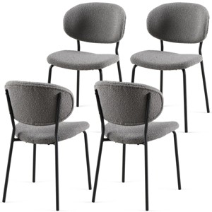 SEVOBAL Dining Chairs Set of 4 Mid-Century Modern Boucle Fabric Chairs with Curved Backrest and Black Metal Legs, Gray, 22.83"*18.7"*33.07" - 1 of 4