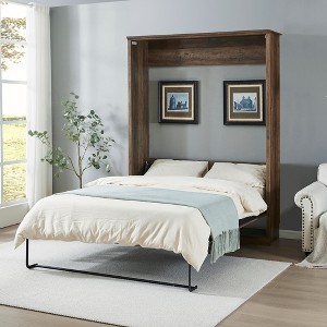 NicBex Queen Size Murphy Bed 65.6" Wooden Bed Frame Morden Hideaway Wall Bed with Storage Shelf for Guest Room - 1 of 4