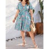 MISSKY Women Plus Size Summer Dress V Neck Wrap High Waist Short Sleeve Ruffle Casual Midi Flowy A-line Boho Dresses - 4 of 4