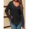 Imily Bela Womens Deep V Neck Tunic Tops Long Sleeve Oversized Casual Loose Fit Curved Hem T Shirts - 2 of 4