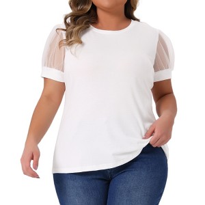 Agnes Orinda Women's Plus Size Crew Neck Mesh Short Sleeve Summer Casual Blouse - 1 of 4