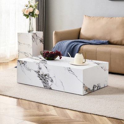 GlasFlength Coffee Tables, Chic and Versatile, Modern and Classic Designs for Every Home, Suitable for Living Room, White,39.37”*23.62”*11.81"