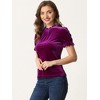 INSPIRE CHIC Women's Short Sleeve Velvet Keyhole Back Ruffle Mock Neck Shirt - 4 of 4