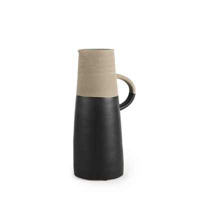 HomeRoots 14" Black and Natural Ceramic Decorative Jug