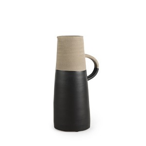 HomeRoots 14" Black and Natural Ceramic Decorative Jug - 1 of 4