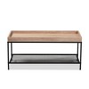 Overton Wood and Metal Coffee Table Oak Brown/Black - Baxton Studio: Industrial Style, Mesh Shelf, Particle Board Top - 3 of 4