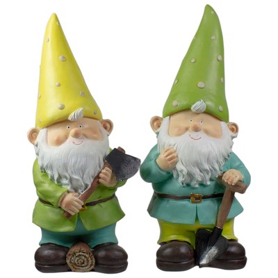 Northlight Set Of 2 Green And Yellow Gnome Outdoor Garden Statues 12.25 ...