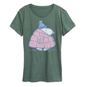 Women's - Peanuts - Snoopy Pastel Puffer Winter Coat Short Sleeve Graphic T-Shirt - 1 of 4