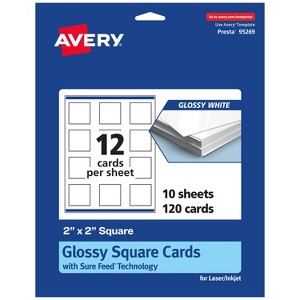 Avery Printable Square Business Cards with Sure Feed Technology, 2" x 2", Glossy White Cardstock, Print-to-the-Edge, Laser/Inkjet Cards, 120 Total - 1 of 4