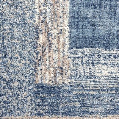 Mid-Century Modern Geometric Blue/Ivory Synthetic Area Rug, 5'2"x7'2"