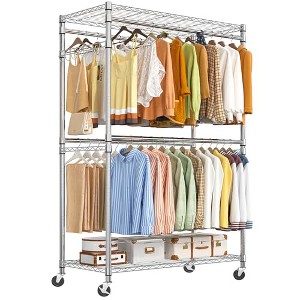Simple Trending Heavy Duty Clothes Rack Clothing Rack with Wheels and 4 Hanging Rods, Adjustable Rolling Garment Racks, Load 560 LBS, Chrome - 1 of 4