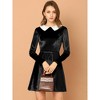 INSPIRE CHIC Women's Vintage Velvet Long Sleeve A Line Contrast Doll Peter Pan Collar Dress - 2 of 4
