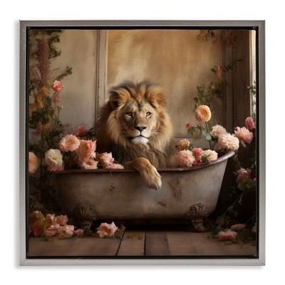 Stupell Industries Lion in Flower Filled Tub, 18" x 18"