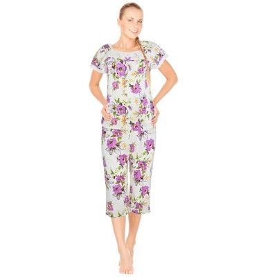 JEFFRICO Pajamas For Women Capri Set Sleepwear Soft Pajamas Short Sleeve Pajama Sleepshirt With Capri Pants