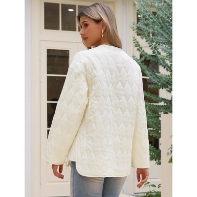 INSPIRE CHIC Women's Elegant Long Sleeve Snap Button Quilted Down Puffer Jacket White Medium — фото 3
