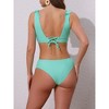 INSPIRE CHIC Women's Ruffle Trim V Neck Wide Strap Leopard Bikini Sets, Drawstring Tie Back Top Triangle Bottom 1 Set - 3 of 4