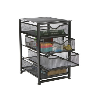 Compact Black Metal Mesh 4-Drawer Cabinet Organizer