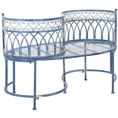 Antique Blue Iron Victorian Kissing Garden Bench