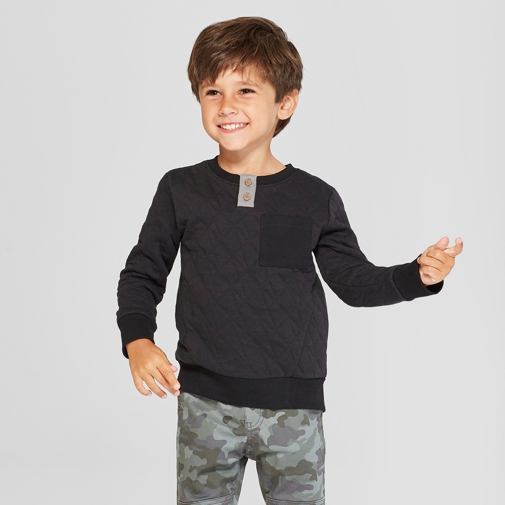 Toddler Boys' Pullover Henley Sweatshirt with Pocket - Cat & Jack Black 12M