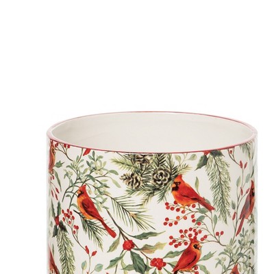 Festive Ceramic Cardinal Greenery Utensil Crock