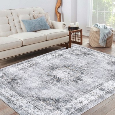 Vintage Area Rugs for Living Room, Machine Washable Soft Distressed Area Rug, Low Pile Non Slip Throw Floor Carpet