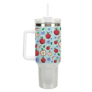 100 North Sweet Red Apples & Blue Flowers 40 oz. Stainless Steel, Large Water Bottle Coffee Mug, Spill & Leak Resistant, Thermal Travel Tumbler with - 1 of 1