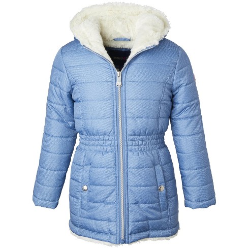 Limited Too Big Girl Midweight Long Puffer Jacket With Baby Fur Lining Blue Denim 14 16 Target