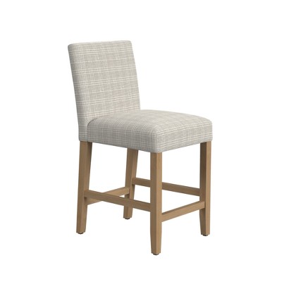 Gray Mini Grid Upholstered Counter Stool with Wood Legs