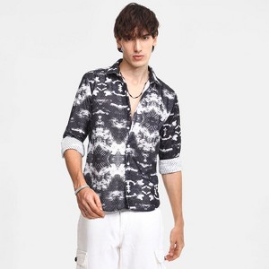 Campus Sutra Men Men's Midnight Black & Ivory White Reptilia Shirt - 1 of 4