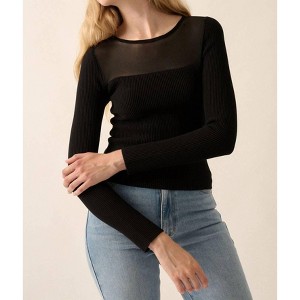 Women's SHAPER FIT MESH YOKE SOLID RIB-KNIT TOP - PROMESA - 1 of 4