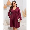 Coolmee Women's Plus Size Mini Dress Long Sleeve Wrap V Neck A Line Short Dress with Pockets - 3 of 4